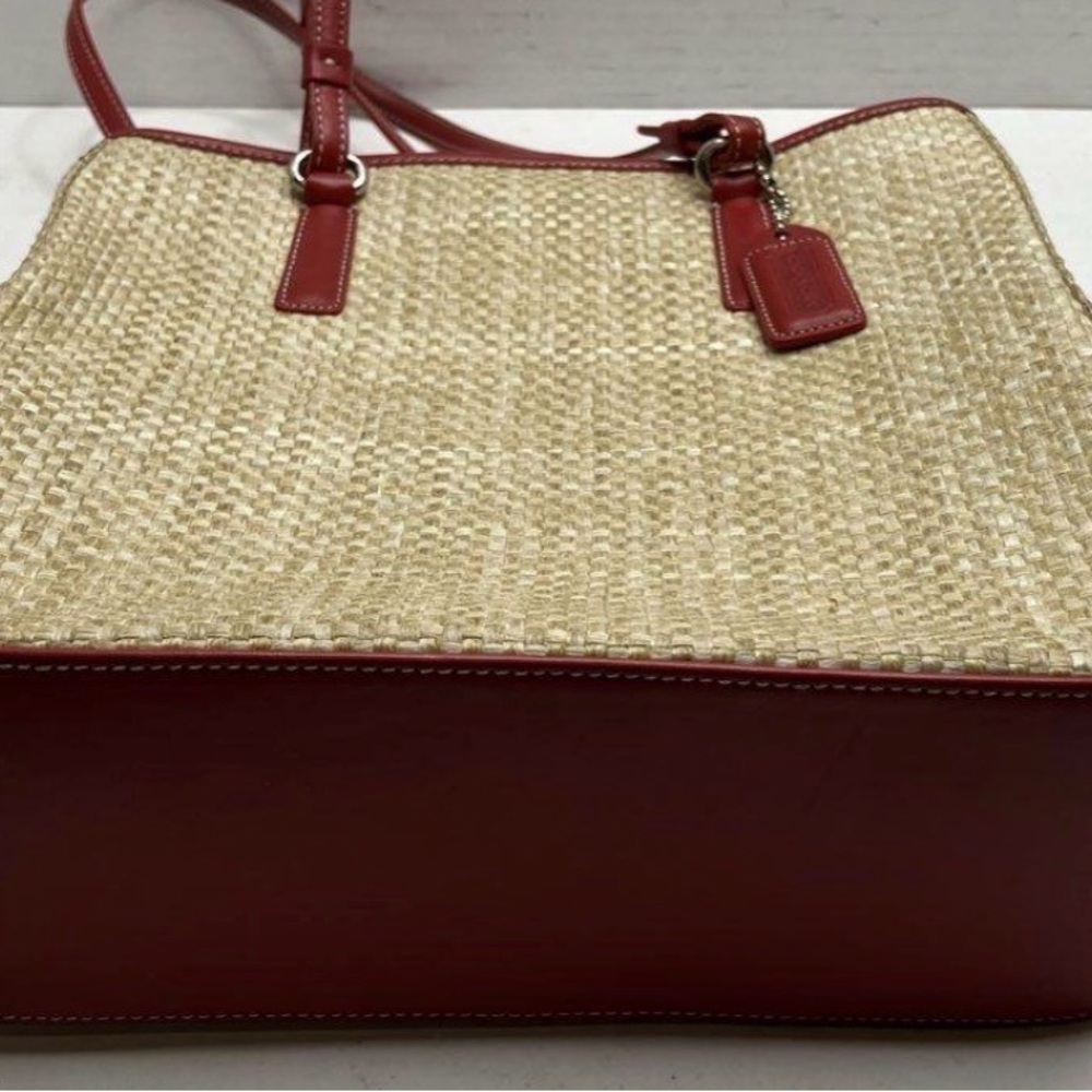 Coach Straw Tote with Red Leather Trim - Picture 6 of 9